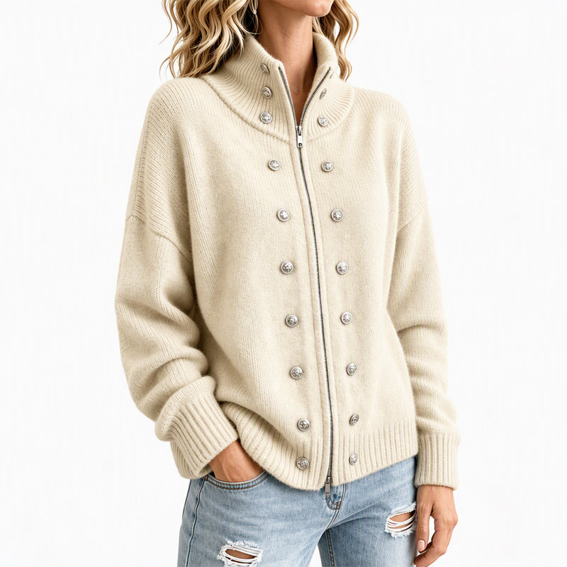 Cárdigan de punto para mujer con cuello alto y cremallera