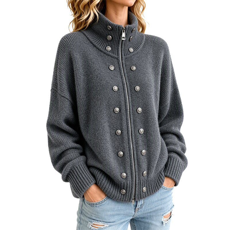Cárdigan de punto para mujer con cuello alto y cremallera