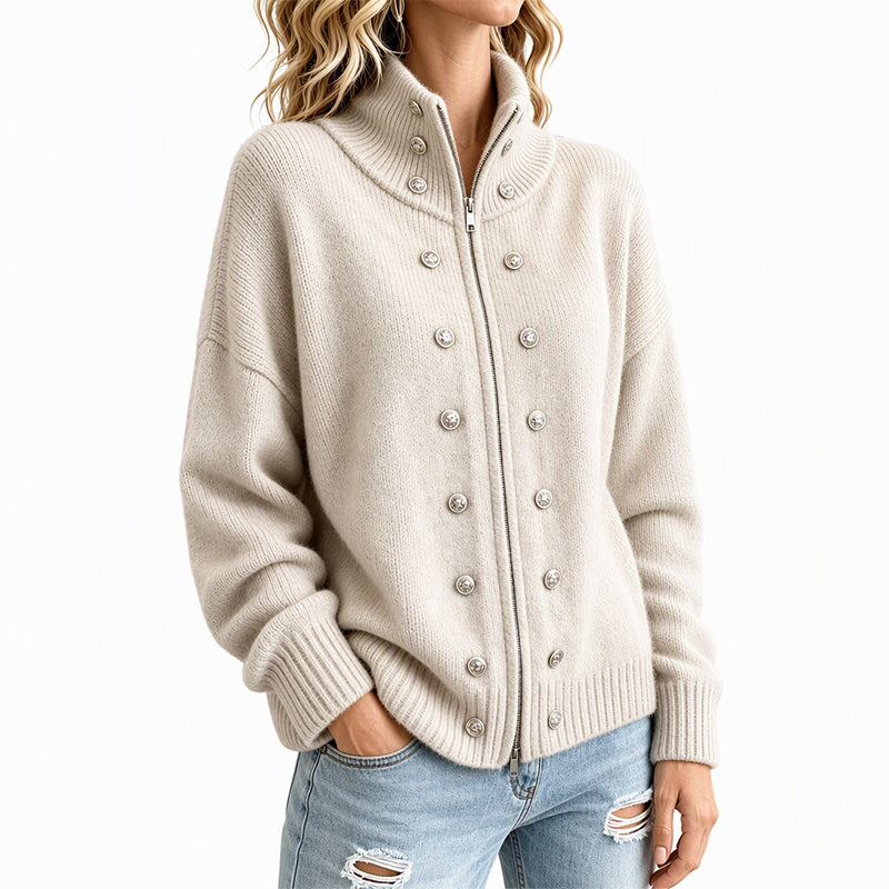 Cárdigan de punto para mujer con cuello alto y cremallera