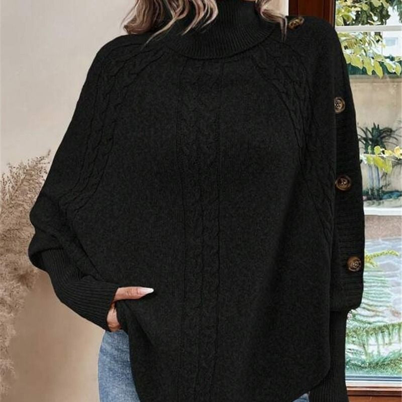 Suéter capa de mujer con cuello alto y mangas murciélago